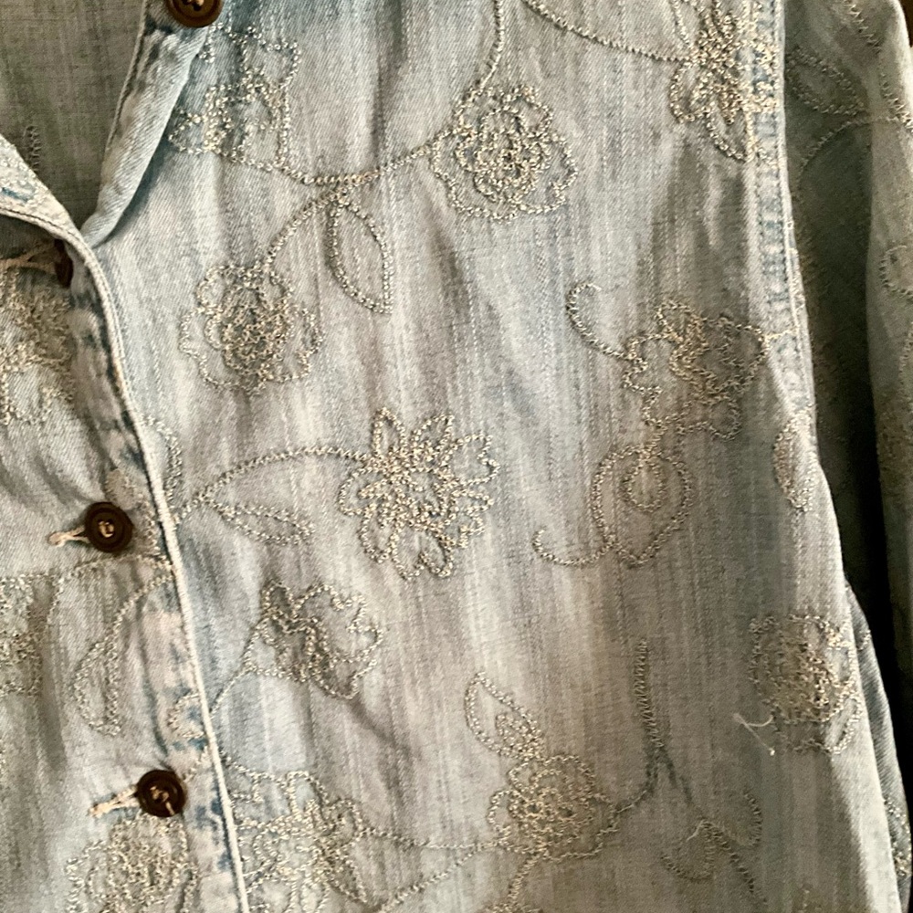 Washed Jean Jacket With Silver Embordered Through… - image 3